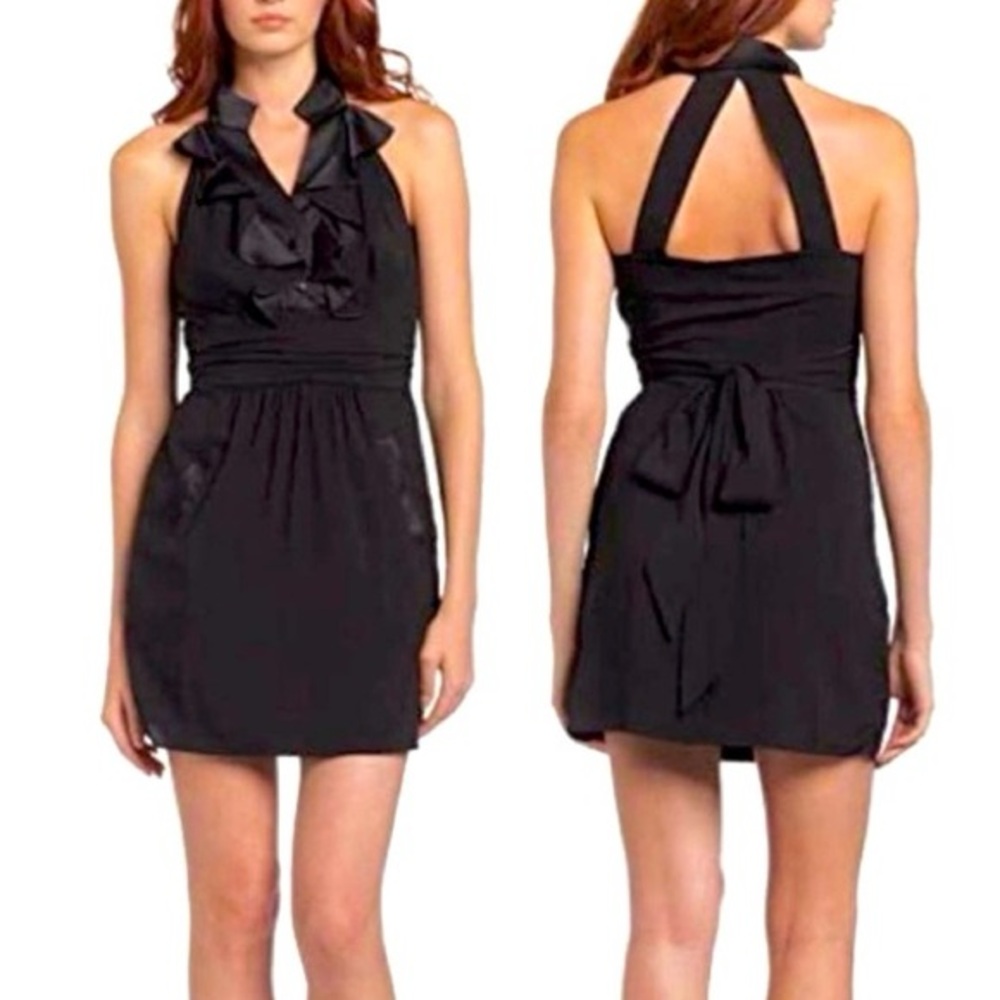 Bcbgeneration Women's Black Ruffle Tuxedo Mini Dress Pearl Buttons Size 4